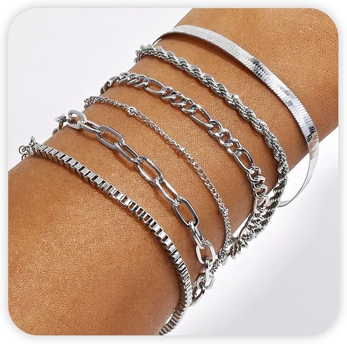 VIBILIA Dainty Gold Chain Bracelet for Women Trendy Stackable Adjustable Layered Metal Bracelet Gold Plated Twist Link Figaro Chain Paperclip Bracelets Fashion Jewelry