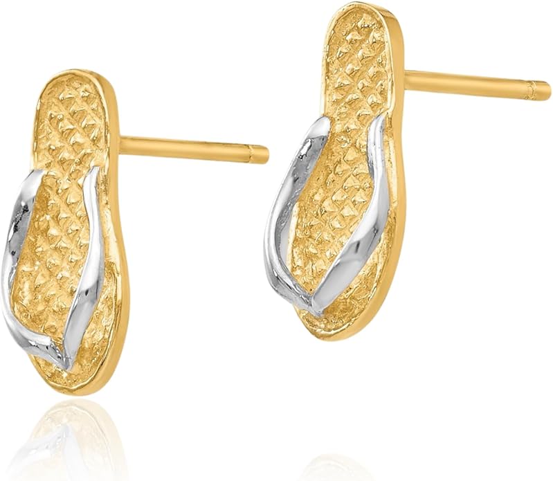 14K Yellow Gold Drop Earrings Flip Flop Sandal Design Beach Style Polished Small For Women Gift Stud