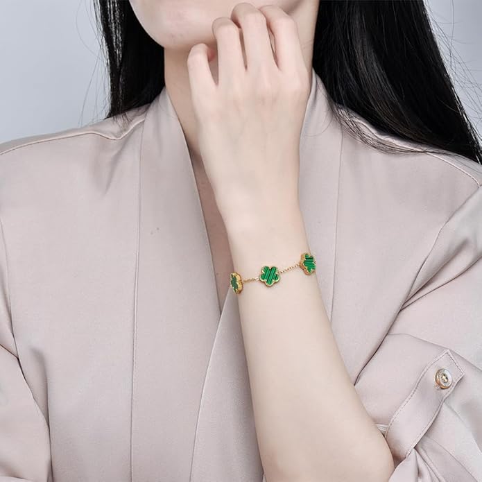 18K Gold-Plated Four Leaf Clover Bracelet for Women,Adjustable lucky Bracelet Set Jewelry Gift-Hypoallergenic Charm for Birthdays, Wellness & Daily Wear