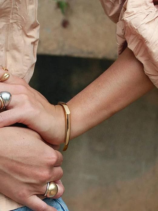 PERNNLA PEARL Dainty Gold Bar Bracelet for Women Simple Delicate Thin Cuff Bangle Hook Bracelet 18K Gold Plated Handmade Minimalist Jewelry