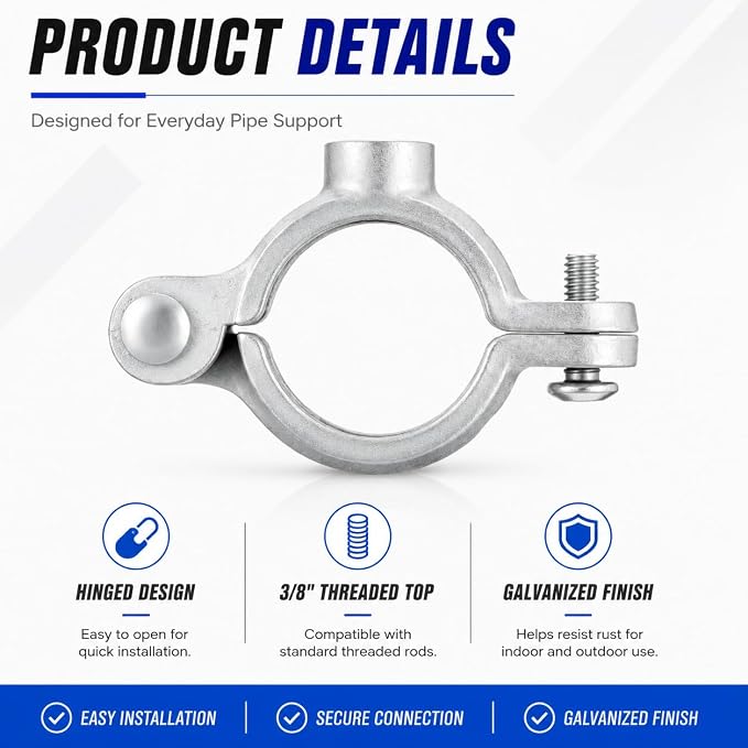 20 Pack 3/4'' Silver Hinged Split Ring Pipe Hanger, Galvanized Iron - Image 3