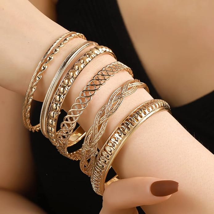 16Pcs Gold Bangle Bracelets for Women - Multi Layer Stackable Textured Bracelets Boho Jewelrys Set.