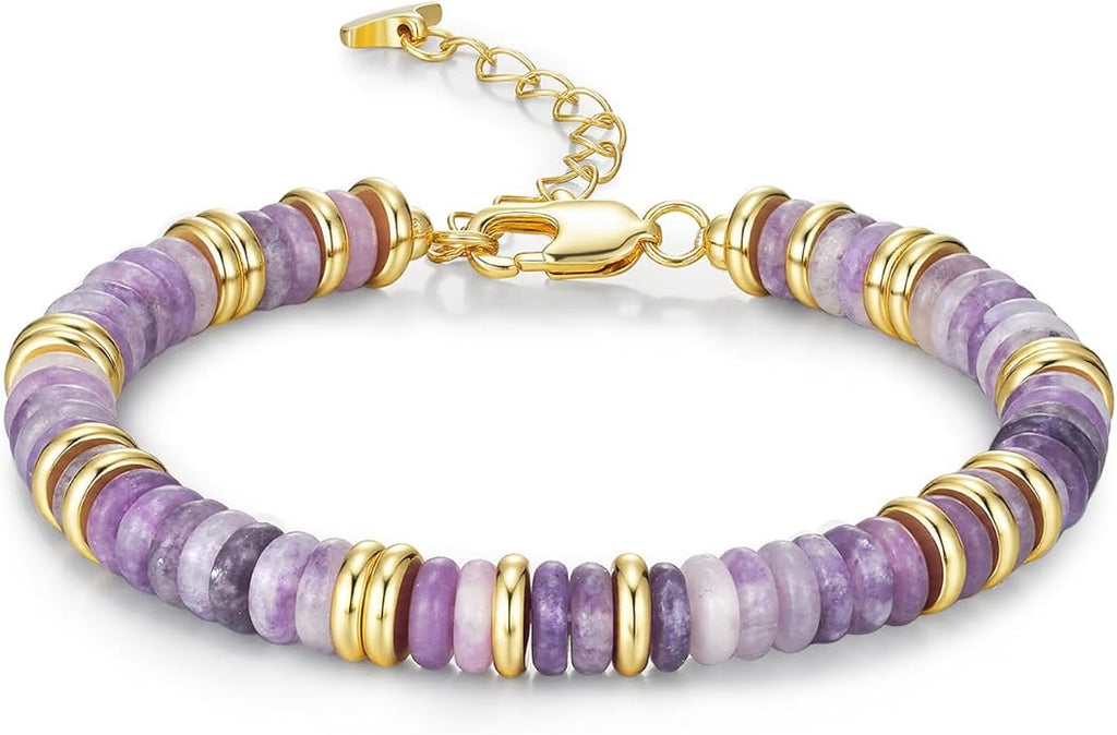 Colorful 18K Gold Plated Bracelets for Women, Stack Bangle Beaded Stone Jewelry Accessories Set for Woman, Trendy Fashion Jewelry Gifts