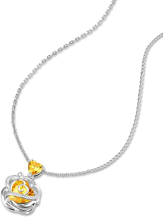 FANCIME Thornless Pulse Heart Birthstone Necklace for Women Sterling Silver Rose Pendant Fine Jewelry Gemstone Birthday Valentines Day Gifts for Wife Her