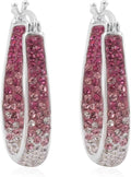 Savlano 14K White Gold Plated Inside Out Crystal Hoop Earrings For Women Comes With Savlano Gift Box