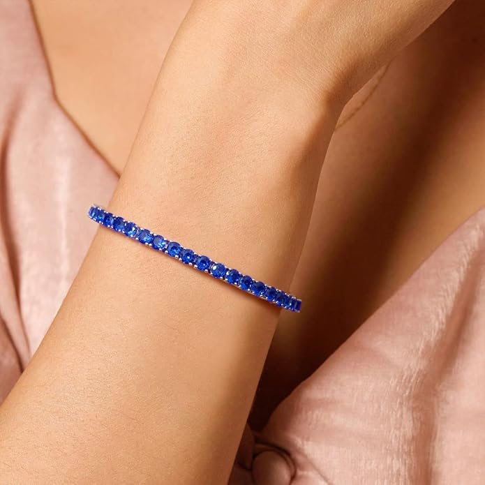 FANCIME Birthstone Bracelet Sterling Silver Gemstone Tennis Bracelets Fine Jewelry Wedding Bridal Prom Birthday Gift for Women Her, Length 7.2 Inch Width 4mm