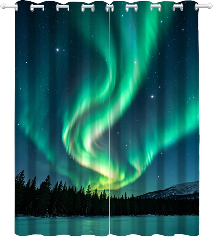 Aurora Starry Sky Curtains, Forest Night Sky Blackout Curtains 96 Inch Long - Image 2