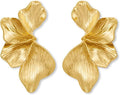 Chunky Gold Statement Earrings For Women Gold Plated Sectored Flower Leaf Shell Angel Wing Earrings Trendy Boho Jewelry For Women Large Stud Earrings Hypoallergenic Earrings