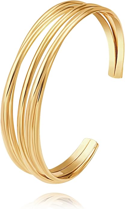POTESSA 18K Gold Plated Cuff Bracelets Adjustable Dainty Bangle Handemade Jewelry for Women