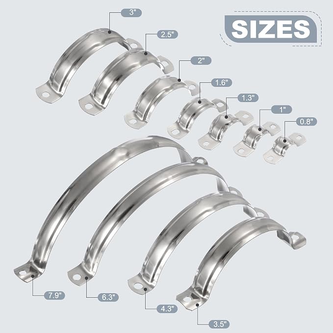 HARFINGTON 201 Stainless Steel 7.9"/200mm Split Ring Pipe Hanger Pipe Strap - Image 5