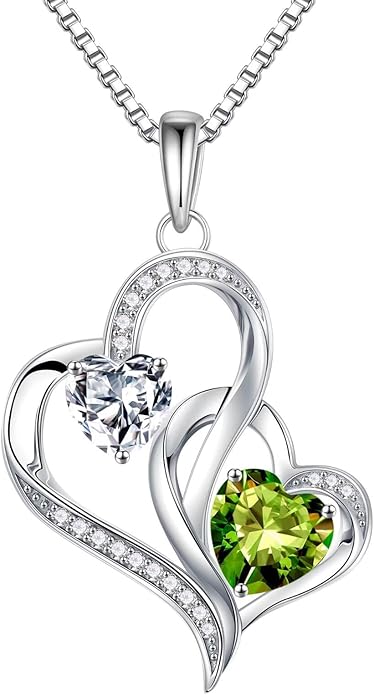 Iefil Valentines Day Gifts for Her - 925 Sterling Silver Double Birthstone Necklace, Heart Necklaces for Women, Anniversary Birthday Gifts, Personalized Jewelry Gift for Wife Mom Girlfriend