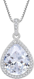 FJ Teardrop Pendant Necklace 925 Sterling Silver Birthstone Jewelry Gifts for Women