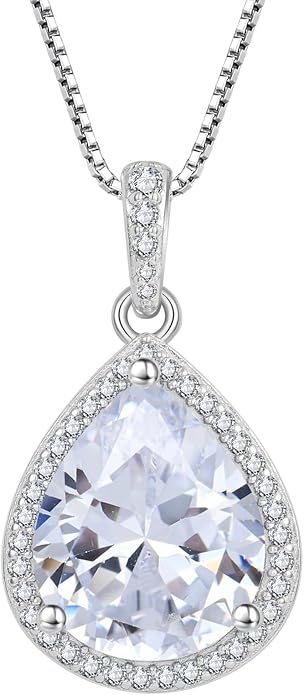 FJ Teardrop Pendant Necklace 925 Sterling Silver Birthstone Jewelry Gifts for Women