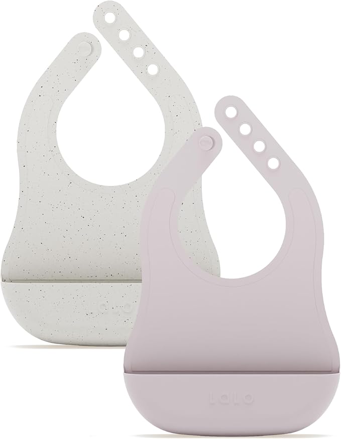Lalo The Bib - Waterproof, Non-Toxic Silicone Baby Bib with Adjustable Neck Band & Silicone Food Pouch Catcher, Set of 2