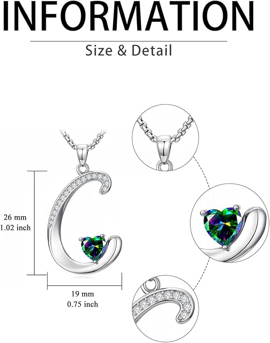 Valentines Day Gifts for Women Alphabet A to Z Initial Birthstone Pendant Necklaces for Women - 18k White Gold Plated Personalized Name Jewelry Valentine Mothers Day Birthday Gifts for Women Her Girlfriend