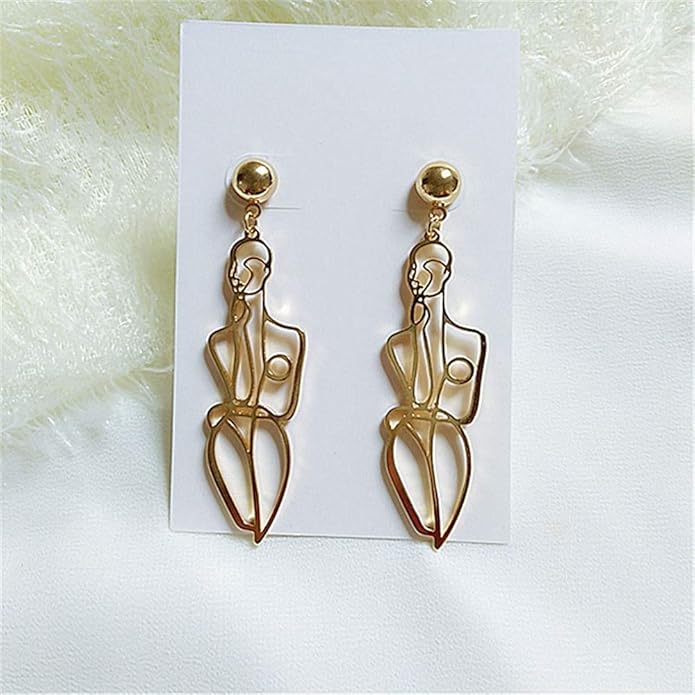 Abstract Body Lady Face Dangle Earrings for Women Jewelry - Gold Vintage Face Dangle Earrings