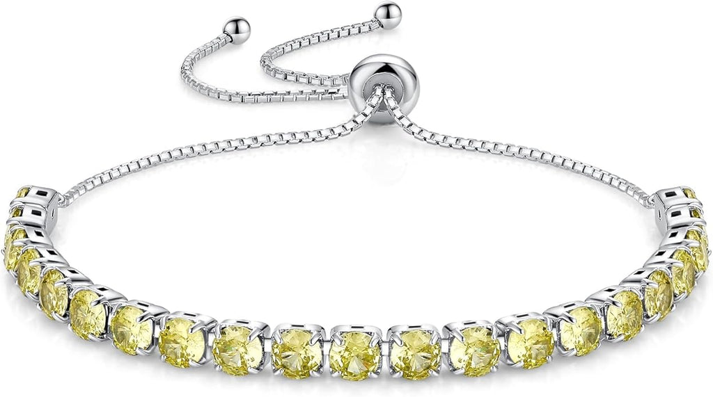 SUNFEEL Birthstone Bracelet Jewelry for Women Sterling Silver with Gold Plated Tennis Bracelet Classic Bolo Adjustable Chain Anniversary Birthday Gifts for Women Mom Wife Her