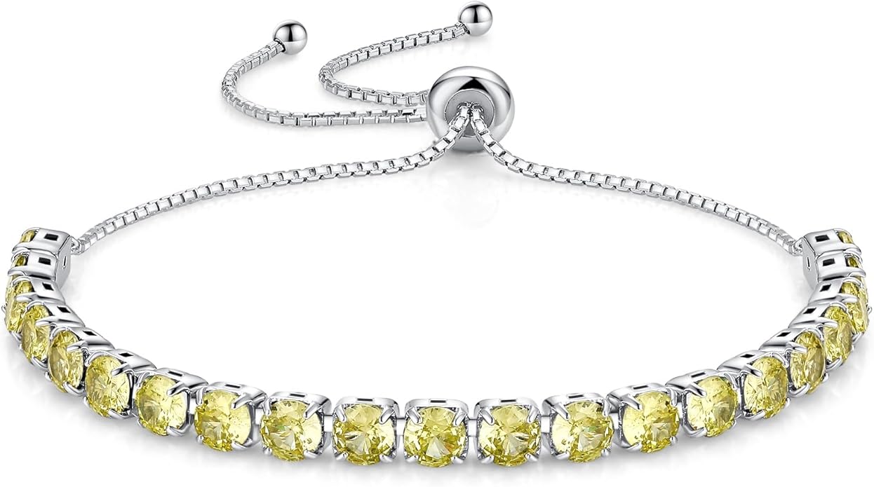 SUNFEEL Birthstone Bracelet Jewelry for Women Sterling Silver with Gold Plated Tennis Bracelet Classic Bolo Adjustable Chain Anniversary Birthday Gifts for Women Mom Wife Her