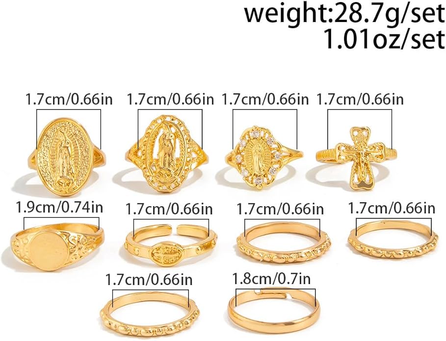 Chunky Gold Rings for Women Rhinestone Stackable Knuckle Ring Set Open Adjustable Statement Ring Set Dainty Crown Cross Midi Rings Fashion Jewelry Gift for Women