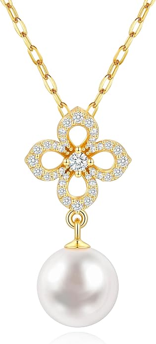 Pearl Necklace for Women with 14K Gold Plated S925 Silver & Butterfly Pendant Necklace, 17.7"+2" Chain Length, Gift for Birthday, Mothers Day, Christmas, Anniversary, Graduation