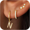 Valentines Day Gifts for Kids Girls - 3 Pairs Gold Earrings for Women Huggie Hoop Earrings for Girls with Initial Dangle Cartilage Earring Studs Hypoallergenic Earring Set for Multiple Piercing