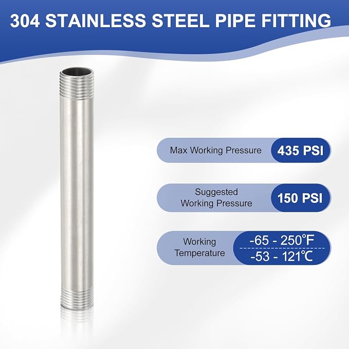 PATIKIL 304 Stainless Steel Pipe Fitting, 2 Pack 1/2" BSP Male x 1/2" BSP Male - Image 3
