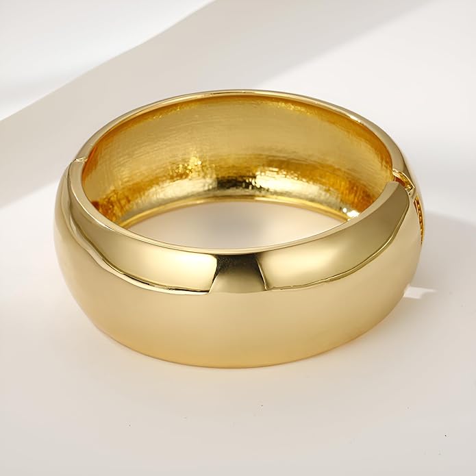 Golden Polished Chunky Twisted Hinged Waterdrop Bangle Bracelet for Women Spiraled Oval Bangle Bracelet