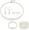 Glenmal Pearl Rhinestone Jewelry Set for Women Pearl Necklace Bracelet Earrings for Wedding Birthday Bridal Shower Tea Party