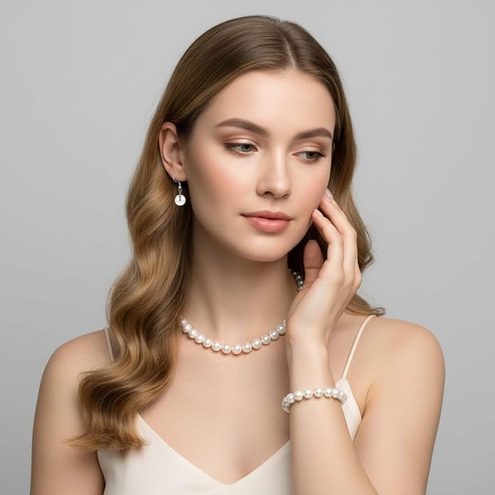 4 Sets Pearl Necklace Bracelet Earrings Set, Classic Faux Pearl Jewelry Set, Pearls Costume Jewelry for Women Brides Bridesmaid Wedding Party