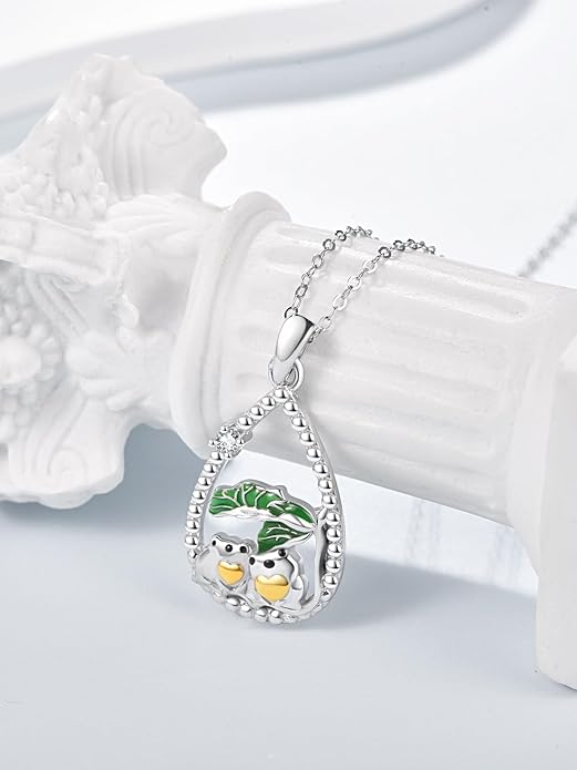 KINGWHYTE Frog Necklace 925 Sterling Silver Animal Necklace Couple Frog Pendant Necklace with Cubic Zirconia Birthday Christmas Jewelry Gifts for Women