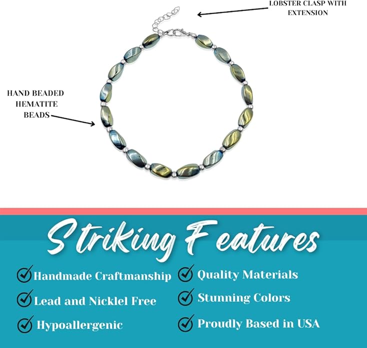 BESHEEK Rainbow Anklet Bracelet Hue Twisted Hematite and Round Artisan Beaded Anklet with Extension Handmade Hypoallergenic Beach Gala Wedding Style Jewelry