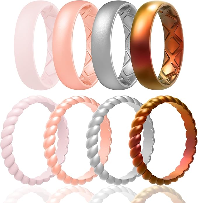 Egnaro Women's Bridal Rings Sets, Inner Arc Ergonomic Breathable Design Silicone Rubber Wedding Bands