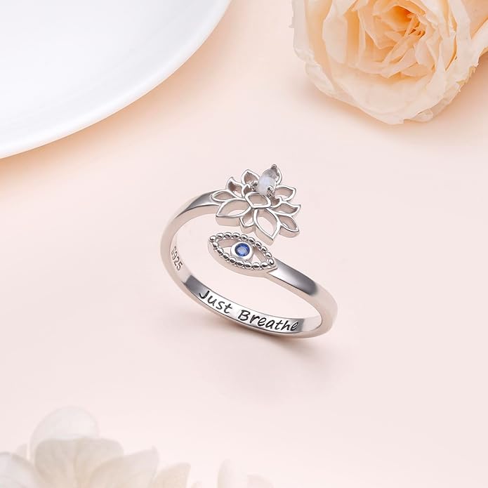 Hamsa Hand of Fatima Lotus Evil Eye/Love Heart/Butterfly/Rose Spoon Adjustable Open Rings 925 Sterling Silver Statement Ring Jewelry Gifts for Women