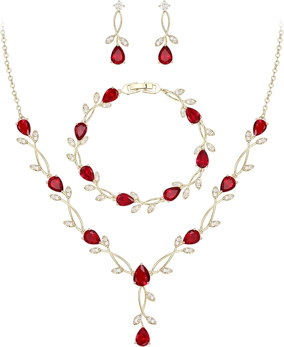 EVER FAITH Bridal Cubic Zirconia Jewelry Sets for Women, White Simulated Pearl Leaf Vine Pendant Wedding Party Necklace Earrings Set for Bridesmaid Bride
