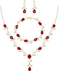 EVER FAITH Bridal Cubic Zirconia Jewelry Sets for Women, White Simulated Pearl Leaf Vine Pendant Wedding Party Necklace Earrings Set for Bridesmaid Bride