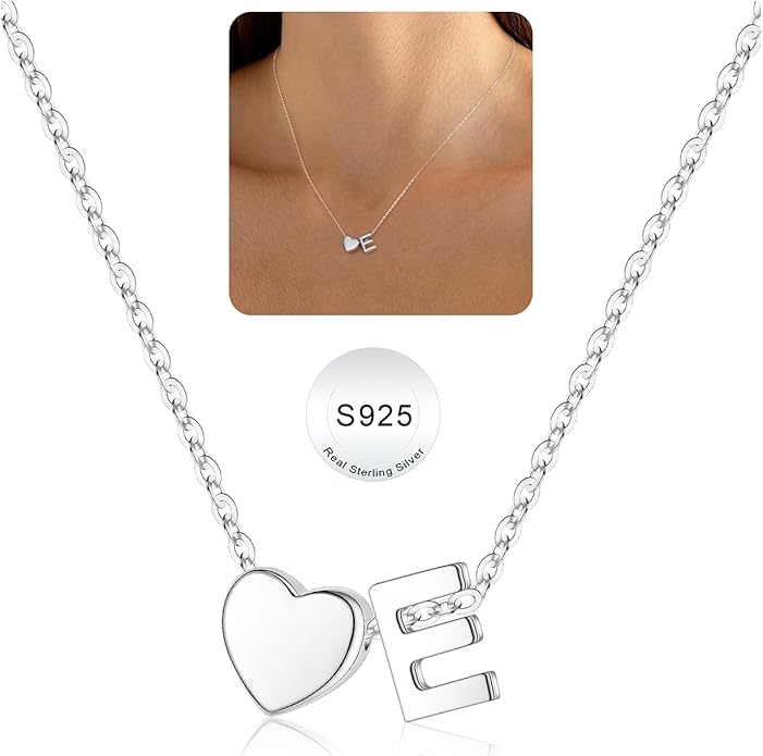 Turandoss Valentines Gifts for Her Kids Girls, Dainty S925 Sterling Silver Tiny Heart Letter A-Z Pendent Necklace Trendy Birthday Valentines Jewelry Gifts for Girls Women