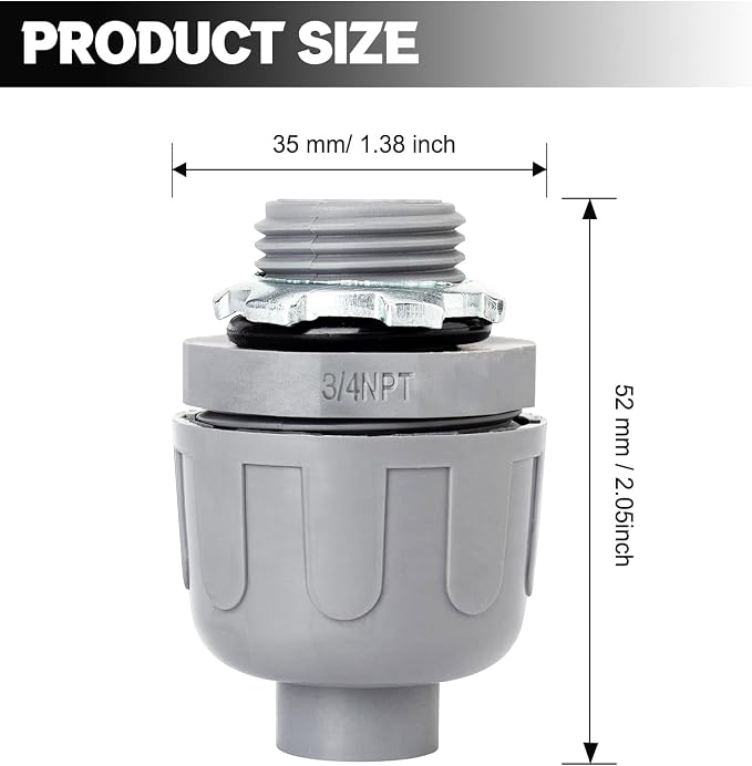 3/4 inch Liquid Tight Connector 180 Degree PVC nonmetallic Flexible Conduit - Image 2