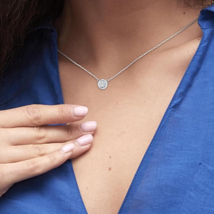 Lab Grown Diamond Necklace, Solid 925 Sterling Silver with Round Cut, Fine Jewelry for Women Anniversary Birthday Valentine’s Day Gifts