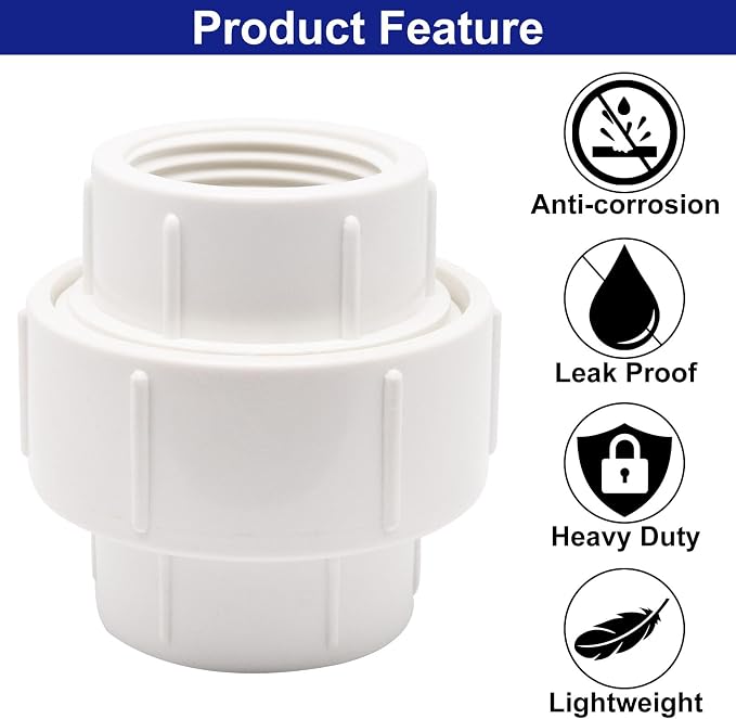 1 inch PVC Pipe Union Fittings, PVC Connectors Female Thread Coupling - Image 3