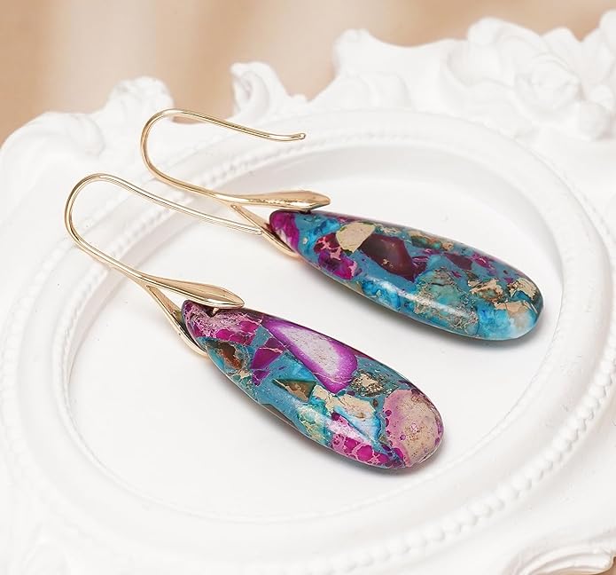 Natural Stone Earrings Waterdrop Stone Dangle Earrings for Women