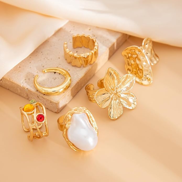 Sora Tuki Rings for Women Chunky Rings Set Adjustable Stackable Ring for Women Bold Thick Statement Ring Trendy Chunky Jewelry