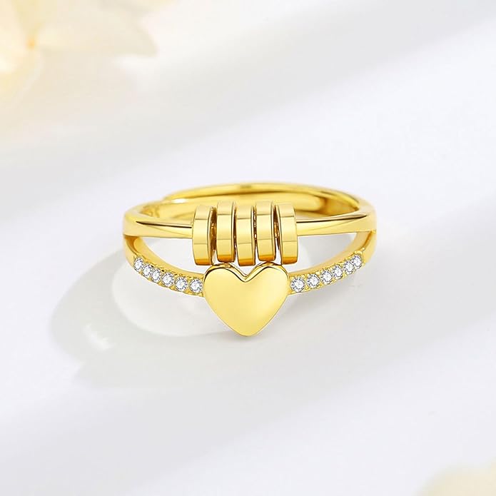 Vito 925 Sterling Silver Fidget Anxiety Ring for Women, Adjustable Open Spinner Ring Stress Relief Ring Stacking Band Anillos Jewelry Gift for Mom Daughter