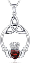 Gift Birthstone Necklaces for Women 925 Sterling Silver Irish Claddagh Necklace for Women Heart Birthstone Pendant Necklace Anniversary Birthday Gifts for Wife Lady Cable Chain 18"+2"
