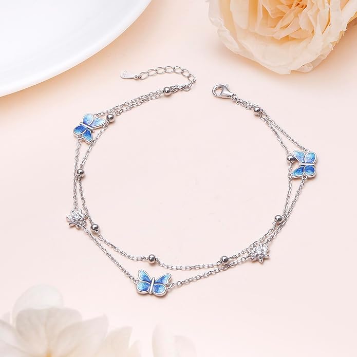 S925 Sterling Silver Ankle Bracelets Anchor/infinity/Starfish Anklet for Women Blue Opal Moonstone Anklet Foot Chain Beach Anklets Jewelry