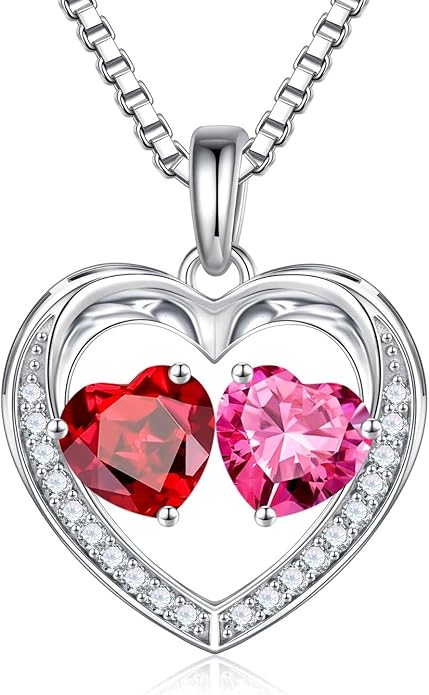 Iefil Valentines Day Gifts for Her - 925 Sterling Silver Heart Birthstone Necklace, Anniversary Birthday Gifts for Women Wife Girlfriend Mom Her