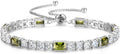 FANCIME Birthstone Bracelet for Women, Sterling Silver 4x6mm Gemstone Tennis Bracelet Bolo Adjustable Chain Fine Jewelry Birthday Gifts for Women Mom Wife Her