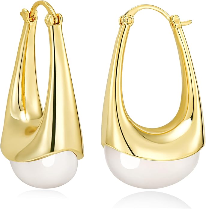 Long Oval Chunky Dangle 18K gold plated Hoops with Colored Resin Gemstone Statement Earrings for Women by SNGIA, (Green, Brown, Blue, Pink, White, Cream), Bold Drop Handmade Exaggerated Irregular Trendy Bohemian Jewelry Gifts, Unique Dangling Teardrop ...