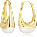Long Oval Chunky Dangle 18K gold plated Hoops with Colored Resin Gemstone Statement Earrings for Women by SNGIA, (Green, Brown, Blue, Pink, White, Cream), Bold Drop Handmade Exaggerated Irregular Trendy Bohemian Jewelry Gifts, Unique Dangling Teardrop ...