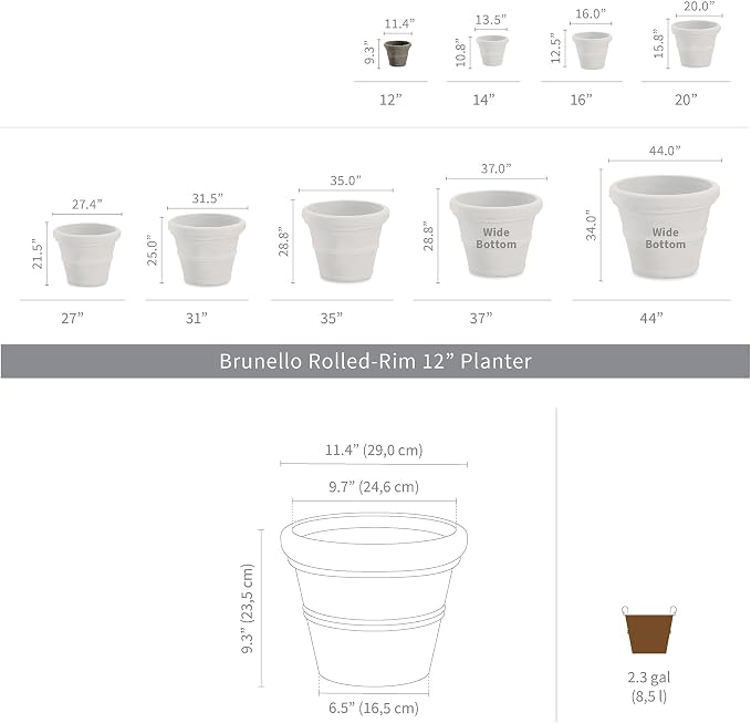 Crescent Garden Brunello Classic Rolled Rim Planter Pot, Indoor/Outdoor - Image 2