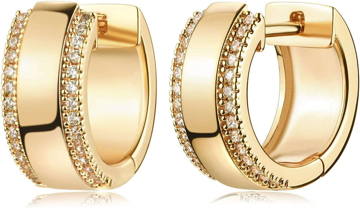 MYEARS Women Earrings Gold Huggie Hoop Ear Stud Cuff 14K Small Simple Hypoallergenic Everyday Jewelry